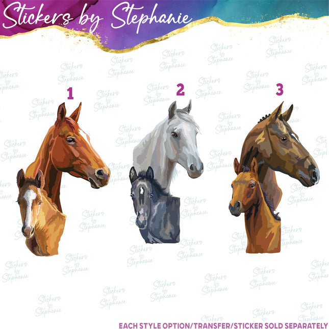 (s02A-077) Mama Baby Horse Head Iron-On Transfer