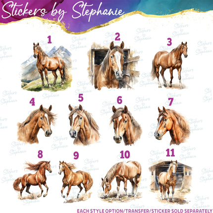 (s02A-084) Watercolor Brown Horse Iron-On Transfer or Sticker