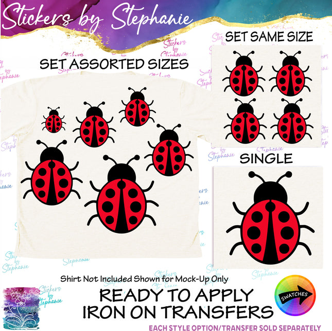 (s02A-087) Ladybug Set Iron-On Transfer or Sticker