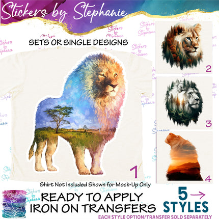 (s02A-088) Double Exposure Lion Iron-On Transfer or Sticker