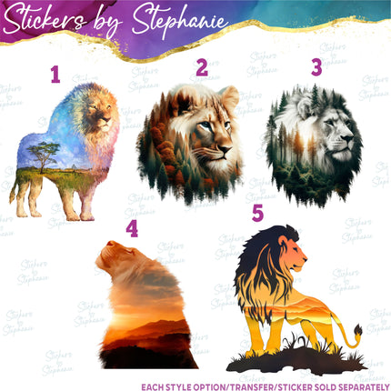 (s02A-088) Double Exposure Lion Iron-On Transfer or Sticker