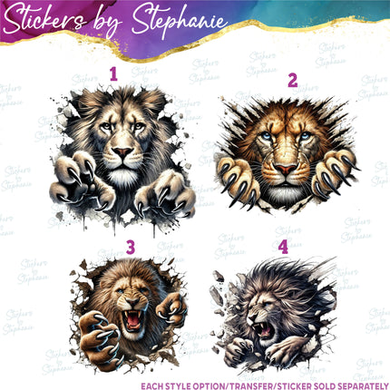 (s02A-089) Peeking Lion Iron-On Transfer or Sticker