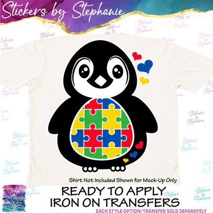 (s02A-009) Penguin Autism Puzzle Iron-On Transfer or Sticker