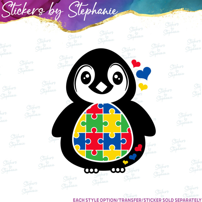 (s02A-009) Penguin Autism Puzzle Iron-On Transfer or Sticker