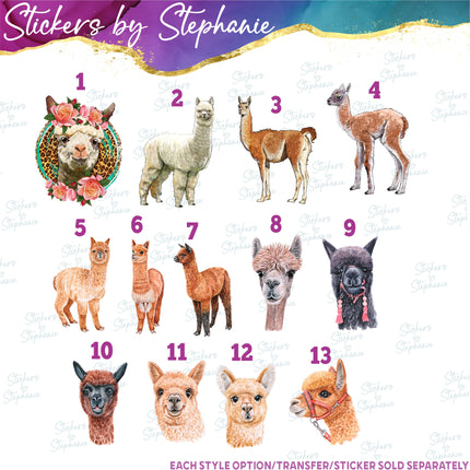 (s02A-091) Watercolor Alpaca Llama Flowers Iron-On Transfer or Sticker