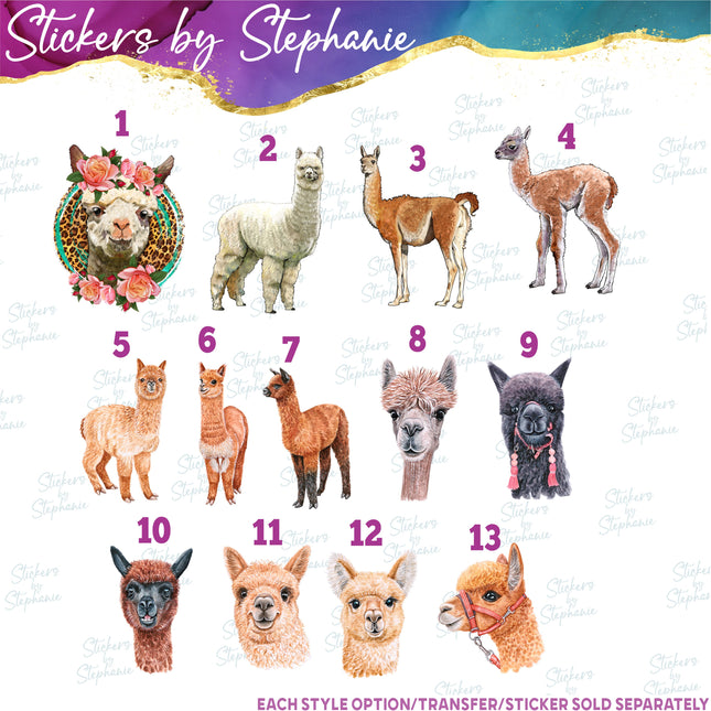 (s02A-091) Watercolor Alpaca Llama Flowers Iron-On Transfer or Sticker