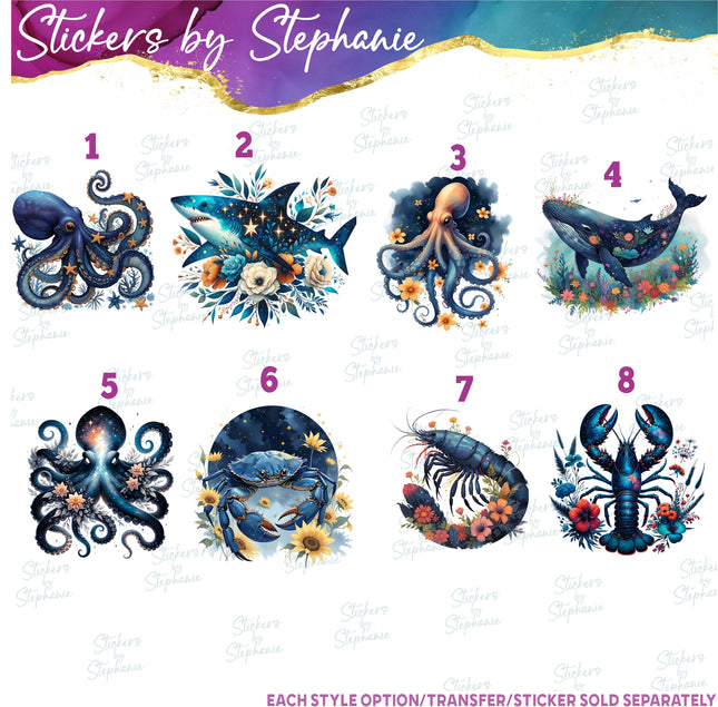 (s02A-092) Folk Ocean Animals Flowers Iron-On Transfer or Sticker