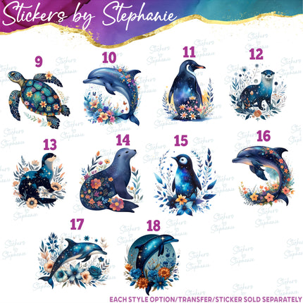 (s02A-092) Folk Ocean Animals Flowers Iron-On Transfer or Sticker