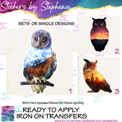 (s02A-094) Double Exposure Owl Iron-On Transfer or Sticker