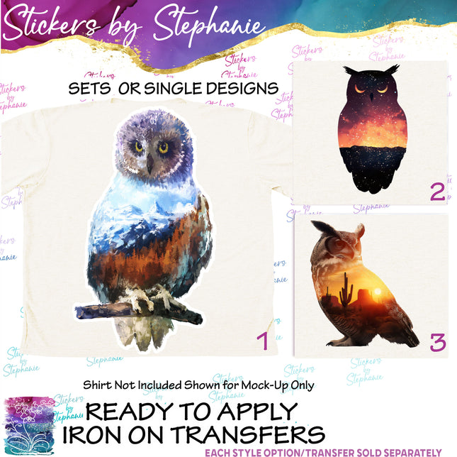 (s02A-094) Double Exposure Owl Iron-On Transfer or Sticker
