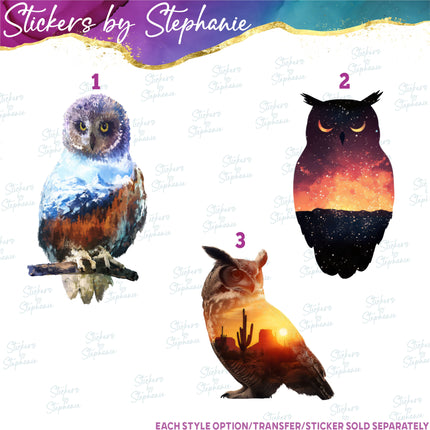 (s02A-094) Double Exposure Owl Iron-On Transfer or Sticker