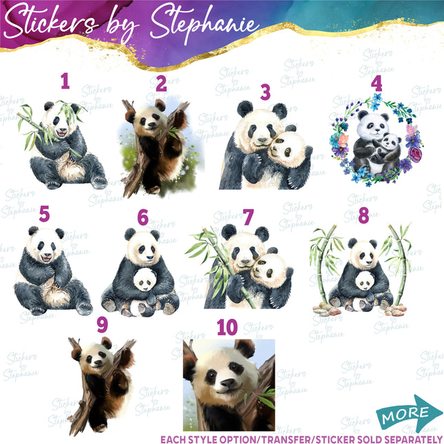 (s02A-095) Watercolor Panda Mom Baby Iron-On Transfer or Sticker
