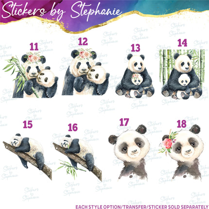 (s02A-095) Watercolor Panda Mom Baby Iron-On Transfer or Sticker