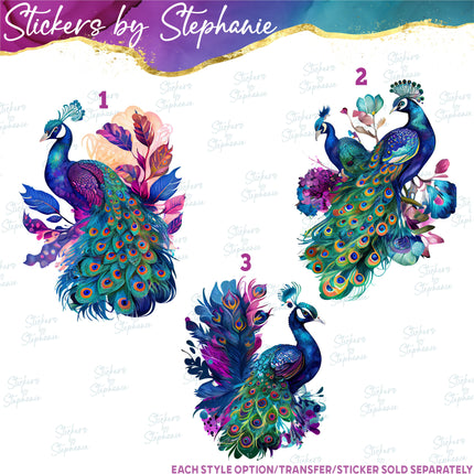 (s02A-097) Watercolor Peacock Iron-On Transfer or Sticker
