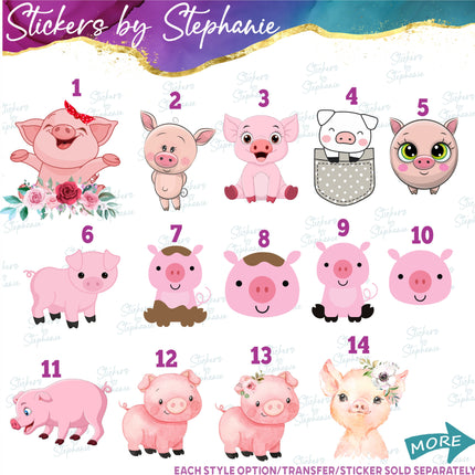 (s02A-098) Cartoon Illustrated Pigs Flowers Iron-On Transfer or Sticker
