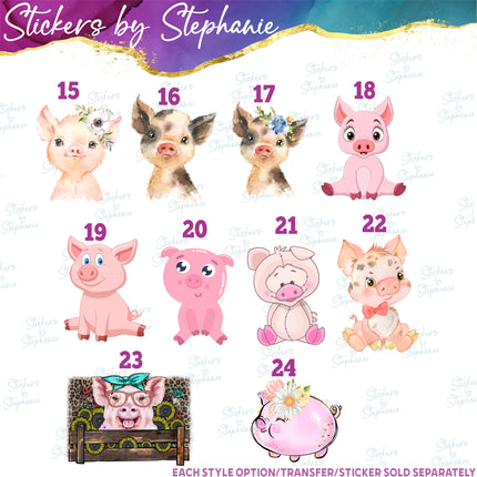 (s02A-098) Cartoon Illustrated Pigs Flowers Iron-On Transfer or Sticker