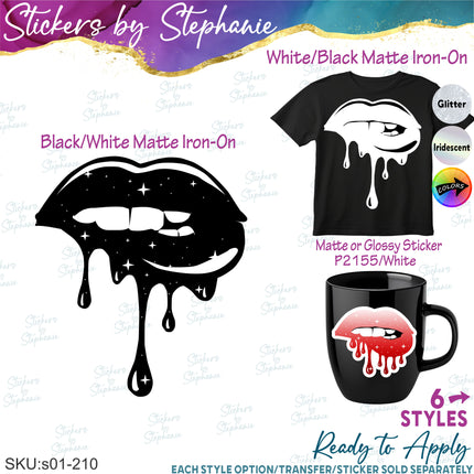 (s01-210) Dripping Lips Kiss Graphic Iron-On Transfer or Sticker