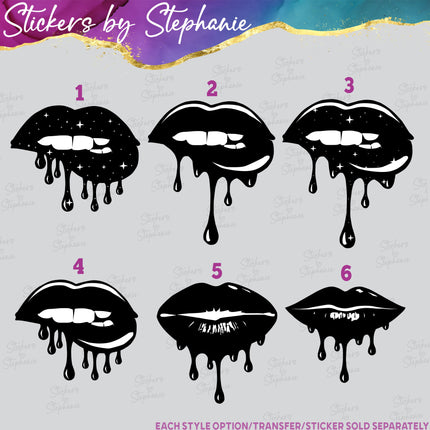 (s01-210) Dripping Lips Kiss Graphic Iron-On Transfer or Sticker