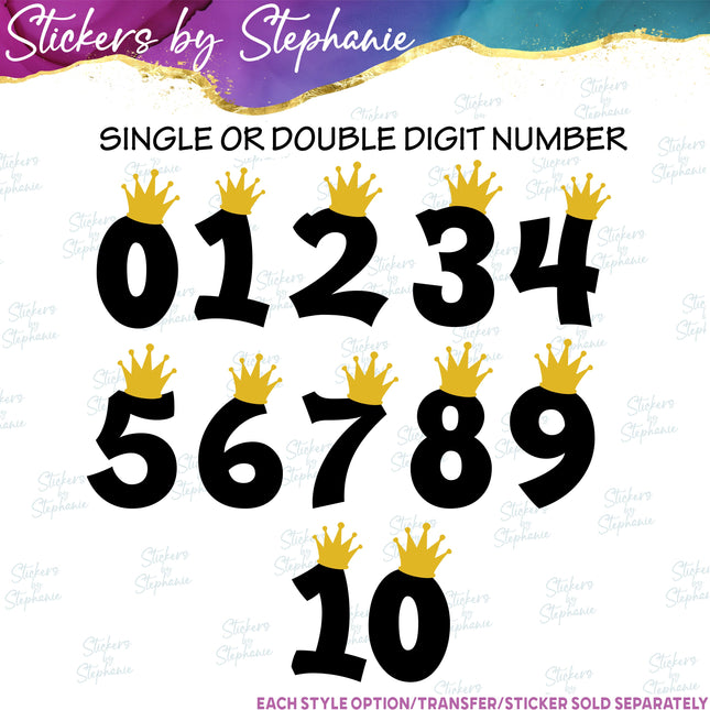 (s01-111) Crown Number Age One Two Iron-On Transfer or Sticker