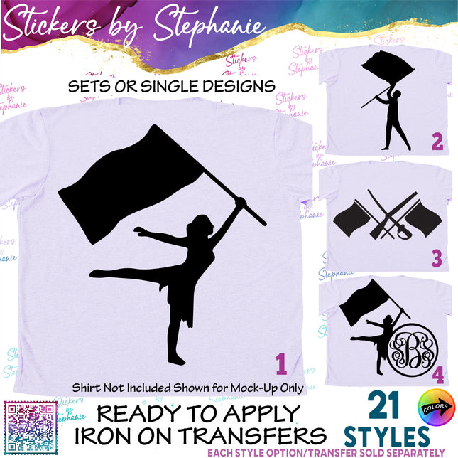 (s01-223) Color Guard Flag Silhouette Iron-On Transfer