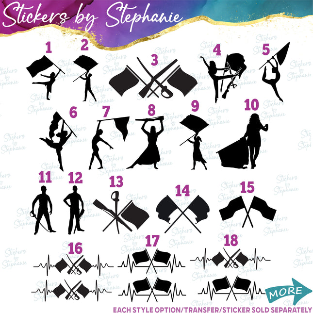 (s01-223) Color Guard Flag Silhouette Iron-On Transfer