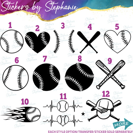 (s01-224) Baseball Ball Bats Laces Iron-On Transfer