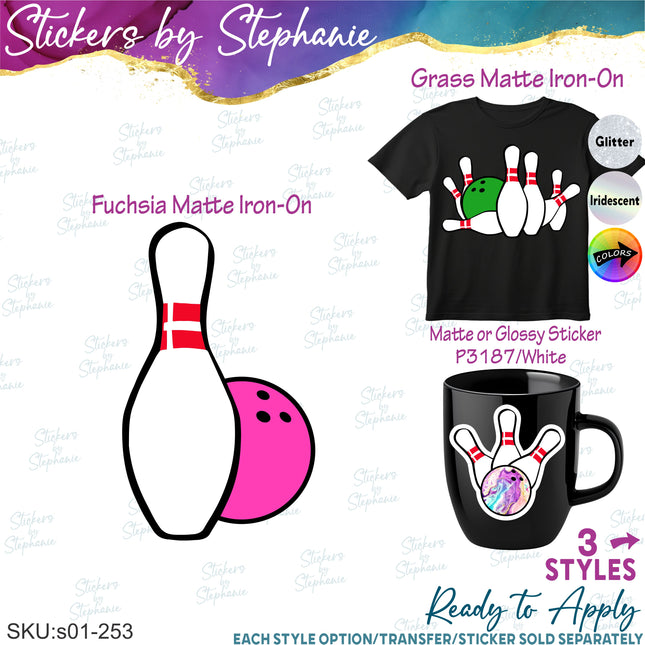 (s01-253) Bowling Ball Pins Iron-On Transfer or Sticker
