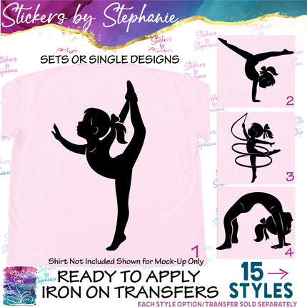 (s01-269) Gymnast Gymnastics Little Girl Silhouette Iron-On Transfer or Sticker