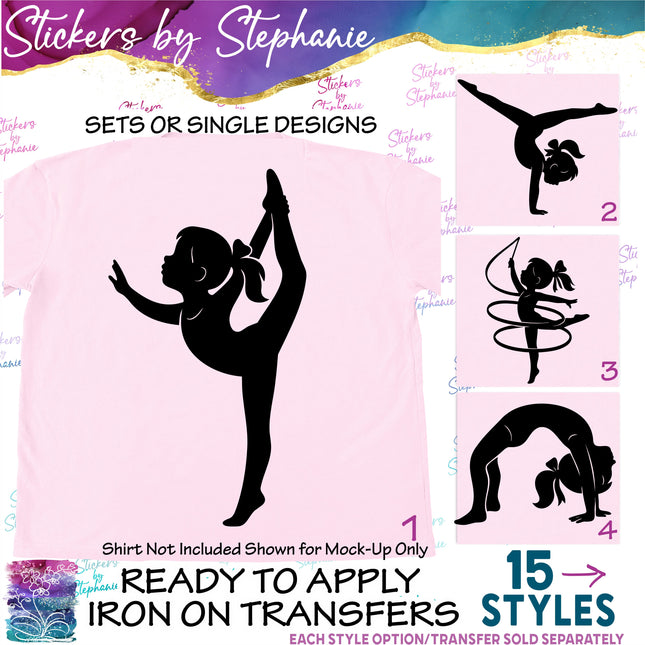 (s01-269) Gymnast Gymnastics Little Girl Silhouette Iron-On Transfer