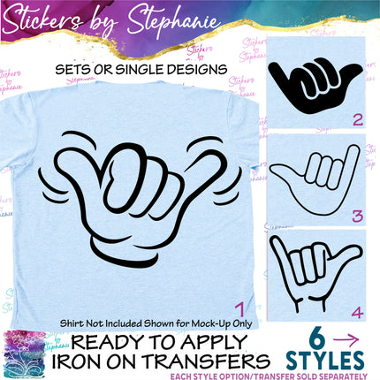 (s01-270) Shaka Hand Hang 10 Loose Silhouette Iron-On Transfer or Sticker