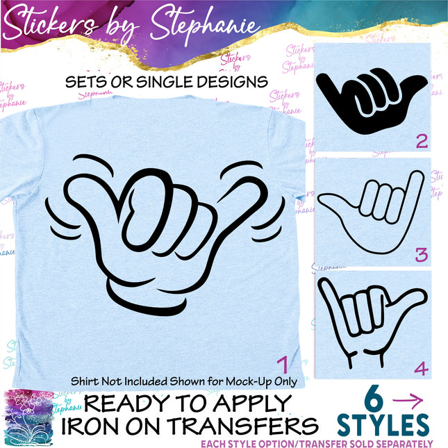 (s01-270) Shaka Hand Hang 10 Loose Silhouette Iron-On Transfer