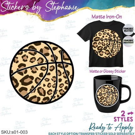 (s01-003) Basketball Leopard Print Iron-On Transfer