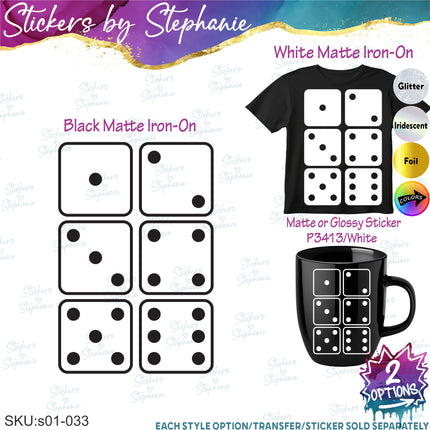 (s01-033) Dice Set Iron-On Transfer or Sticker
