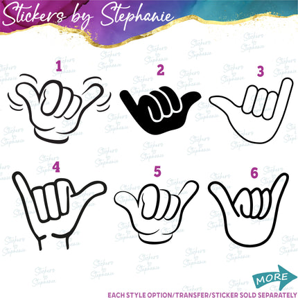 (s01-270) Shaka Hand Hang 10 Loose Silhouette Iron-On Transfer or Sticker