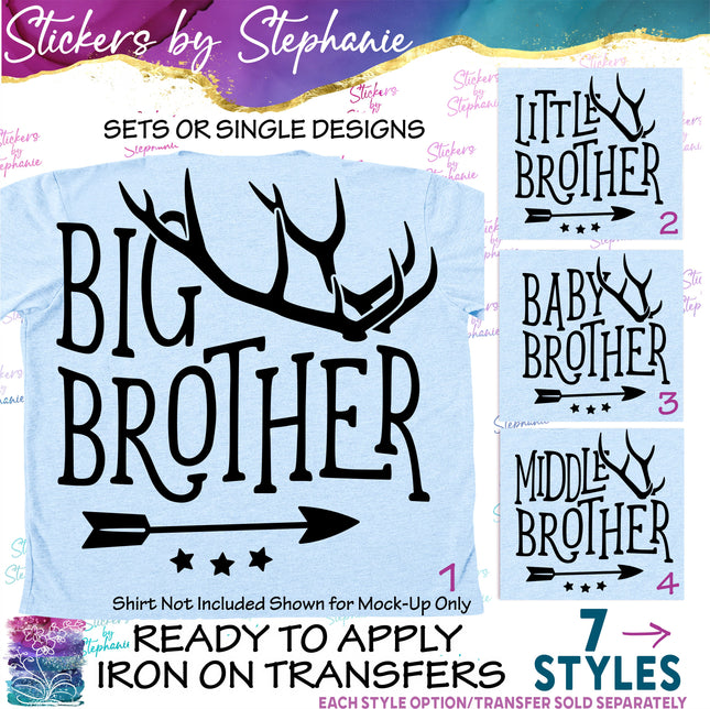 (s03-558) Deer Antlers Big, Little Brother Iron-On Transfer or Sticker