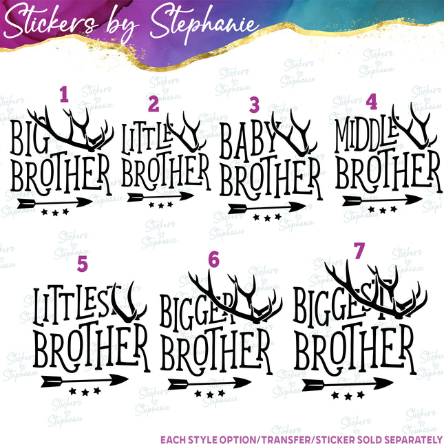 (s03-558) Deer Antlers Big, Little Brother Iron-On Transfer or Sticker