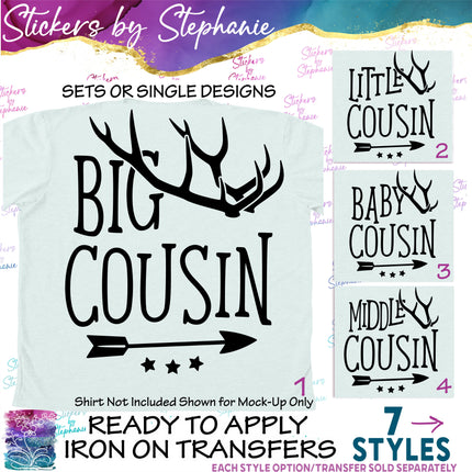 (s03-560) Deer Antlers Big, Little Cousin Iron-On Transfer or Sticker