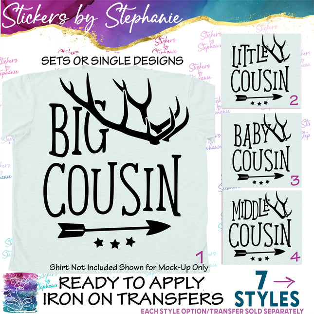 (s03-560) Deer Antlers Big, Little Cousin Iron-On Transfer or Sticker
