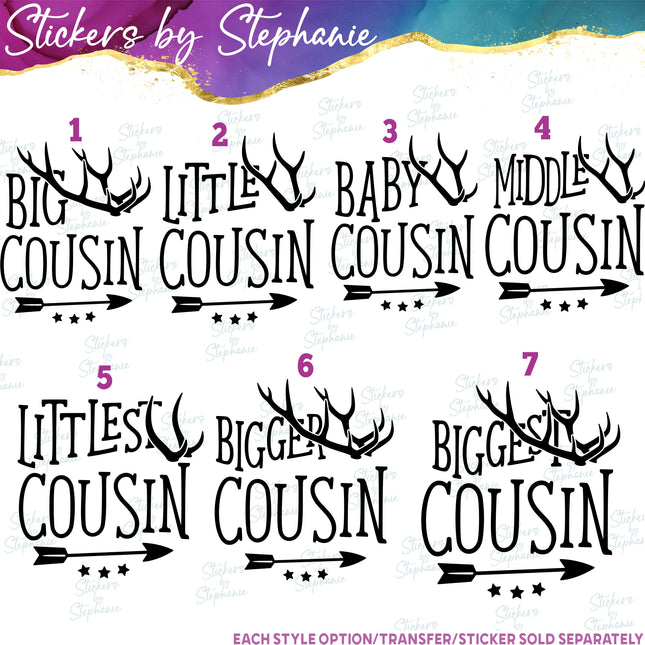 (s03-560) Deer Antlers Big, Little Cousin Iron-On Transfer or Sticker