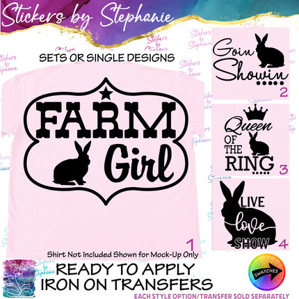 (s03-537) Bunny Rabbit Farm Girl 4-H Show Iron-On Transfer or Sticker