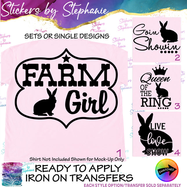 (s03-537) Bunny Rabbit Farm Girl 4-H Show Iron-On Transfer or Sticker