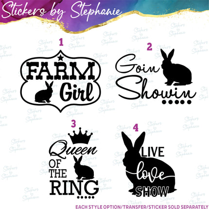 (s03-537) Bunny Rabbit Farm Girl 4-H Show Iron-On Transfer or Sticker