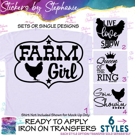 (s03-538) Chicken Farm Girl 4-H Show Iron-On Transfer or Sticker