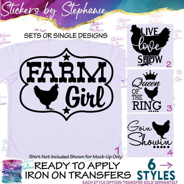 (s03-538) Chicken Farm Girl 4-H Show Iron-On Transfer or Sticker