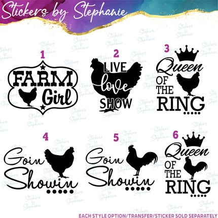 (s03-538) Chicken Farm Girl 4-H Show Iron-On Transfer or Sticker