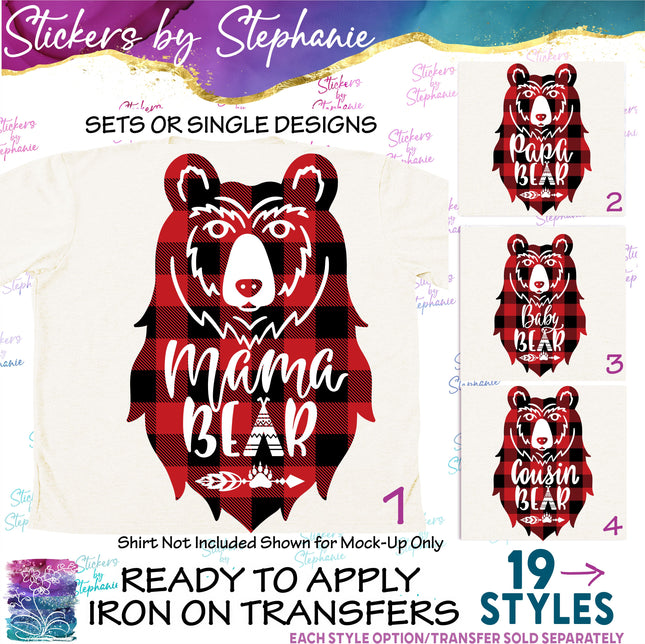 (s03-574) Buffalo Plaid Bear Family Iron-On Transfer