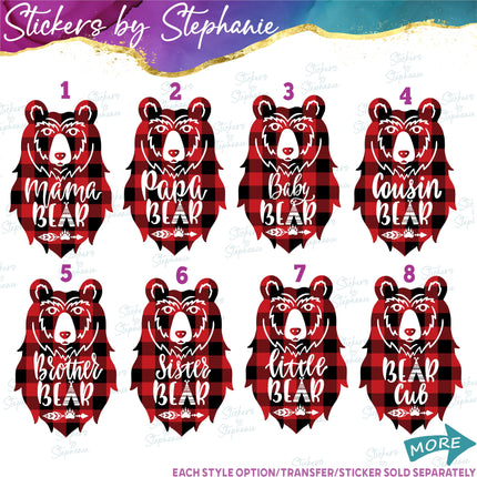 (s03-574) Buffalo Plaid Bear Family Iron-On Transfer