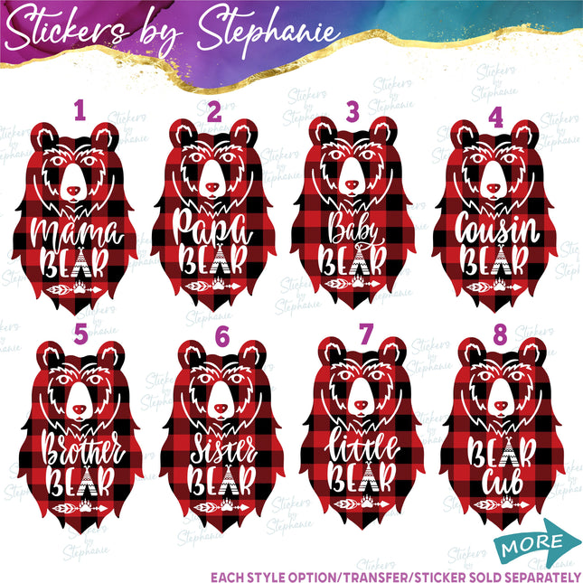 (s03-574) Buffalo Plaid Bear Family Iron-On Transfer