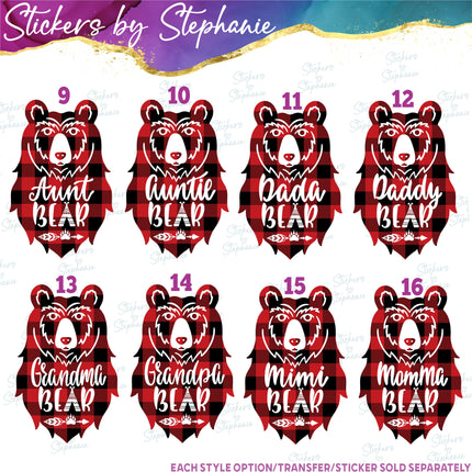 (s03-574) Buffalo Plaid Bear Family Iron-On Transfer