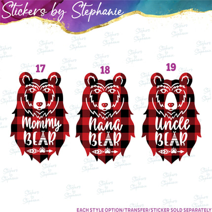 (s03-574) Buffalo Plaid Bear Family Iron-On Transfer